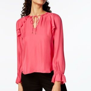Trina Turk Pink Silk Ruffled Blouse